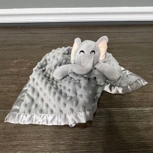 Pro Goleem Elephant Lovey‎ Security Blanket Plush Gray Satin Trimmed